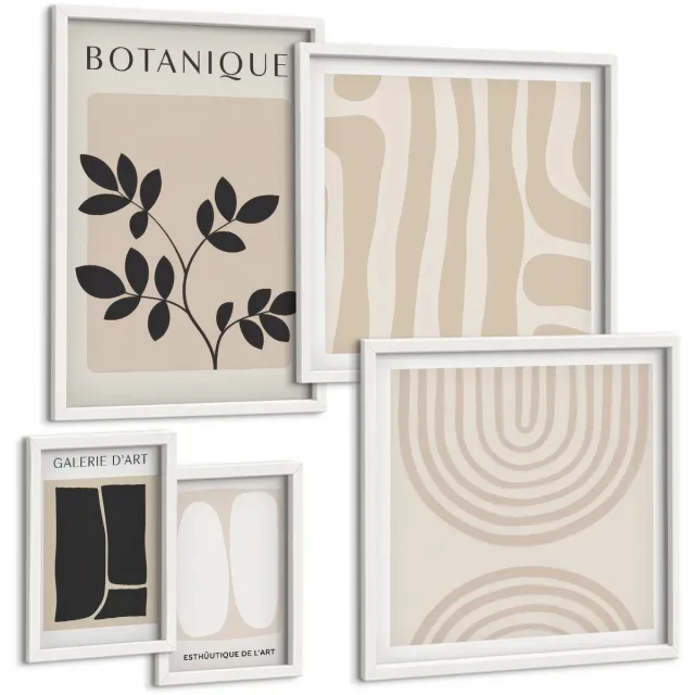 TULUP 4-Delige Schilderij Set - Stijlvolle afbeeldingen in natuurlijke tinten met plantmotieven. - 50 x 50 cm, 20 x 30 cm en 40 x 60 cm - Muurdecoratie - Wanddecoratie - Slaapkamer - Decoratieve Schilderijen Witte lijst