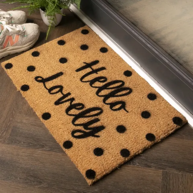 MadDeco kokos deurmat - Hello Lovely - duurzaam gemaakt in europa - 60 x 40 cm beige / zwart