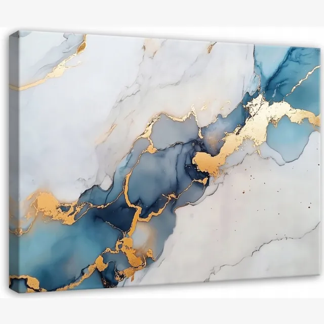 WALLARENA Canvas schilderij - 40x30 cm - abstracte marmer blauwe gouden slaapkamer salon op doek multikleurig