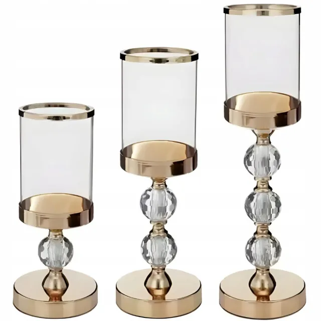 Estilo Home Set van 3 Goudkleurige Glamour Glazen Kandelaars voor Tafel & Feestdagen