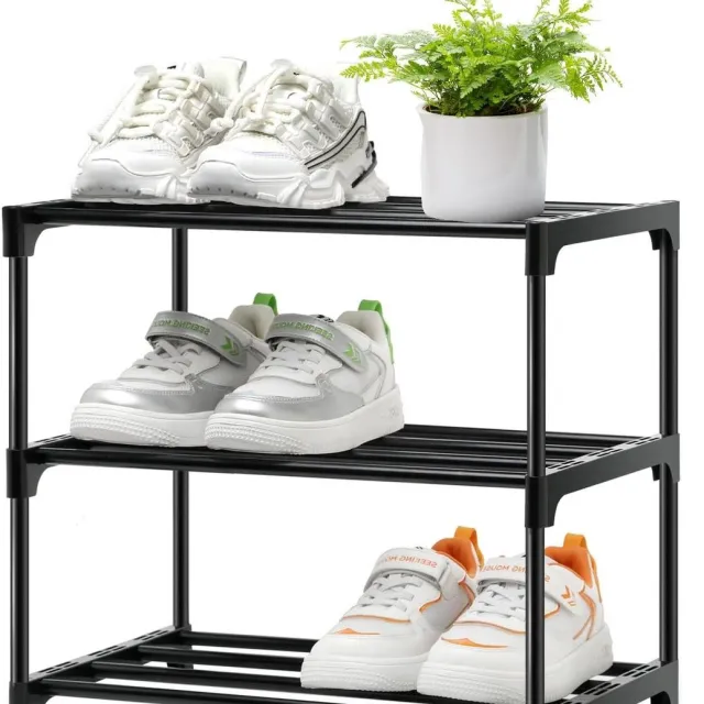 RFWR Stapelbaar Zwart Schoenenrek - 3 Niveaus Organizer voor Hal en Slaapkamer