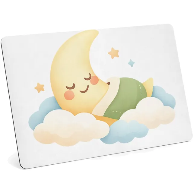 Mr Cadeautjes MDF magnetische fotolijst 28 x 19 - design Een zachte babykamer-sfeer met een slapende maan en wolkjes | cadeau Wit