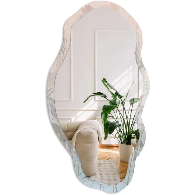 Coloray Plantenontspanning Spiegel - Roze Stijlvolle Wandspiegel - Organische Spiegel - Slaapkamer, Woonkamer, Badkamer - Aquarel - 45x90 cm - Totale afmeting 52x97 cm Plantaardige Ontspanning, Roze