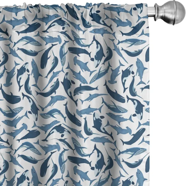 ABAKUHAUS Walvissen gordijnen – 2-delige set 75x245 cm – microvezel wit/nachtblauw
