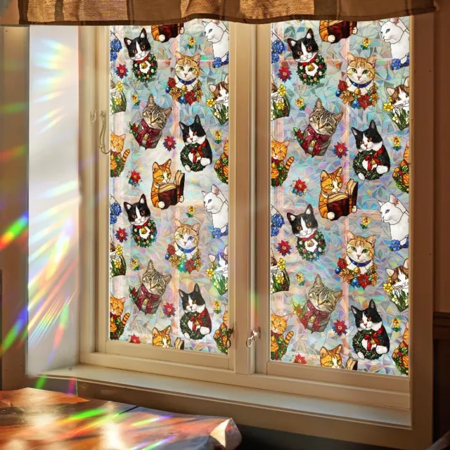 PZCC Raamfolie - Raamstickers bloemen - Raamfolie glas in lood - Privacyfolie - Kat Vingervensterfolie - Raamfolie Voor Privacy - Raam film - Decoratieve raamfolie - 43×100 cm - 2 stuks - Voor Kerst, Privacy Raamfolie voor Huis Badkamer Kantoor transparant