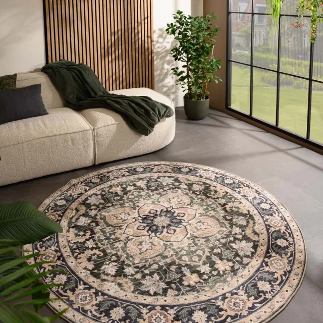 Heritaged Rond vintage buitenkleed - Valenca Fino beige/groen 160