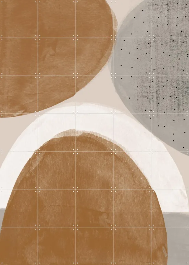 IXXI Earthy Shapes Harmony, The Miuus Studio & Various - 100 x 140 cm - Grote wanddecoratie en posters - Kwaststreken, Modern, Minimalisme, Abstract Bruin / Beige