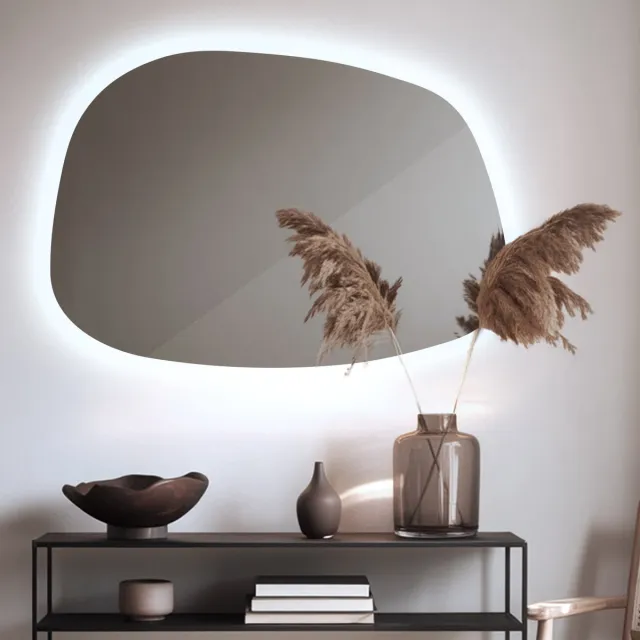 Coloray Spiegel LED - Organische Spiegel Met LED Verlichting - 67,9 cm x 47 cm - Organische Spiegel Hal - Spiegel Organisch Met Licht - Koel Licht - Minimalistisch LED Spiegel - Decoratieve Organische Spiegel Gang Koel Wit