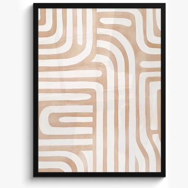 FrameYourWall Poster in lijst - Fotolijst 50x70 cm - Posters - Aardetinten - Labyrintpatroon - Posterlijst zwart - Decoratie - Wanddecoratie woonkamer - Muurdecoratie slaapkamer