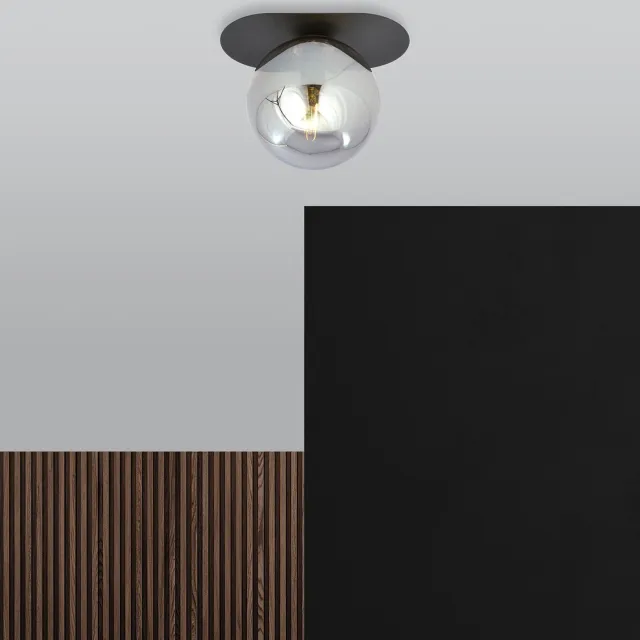 Emibig Randers zwarte ovale plafondlamp met gerookte glazen bol E14 - Perfecte verlichting voor elke ruimte Zwartachtig