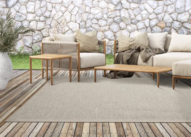 the carpet Calgary - Robuust Vloerkleed, Modern Design, Plat Geweven, Beige, 140 x 200 cm