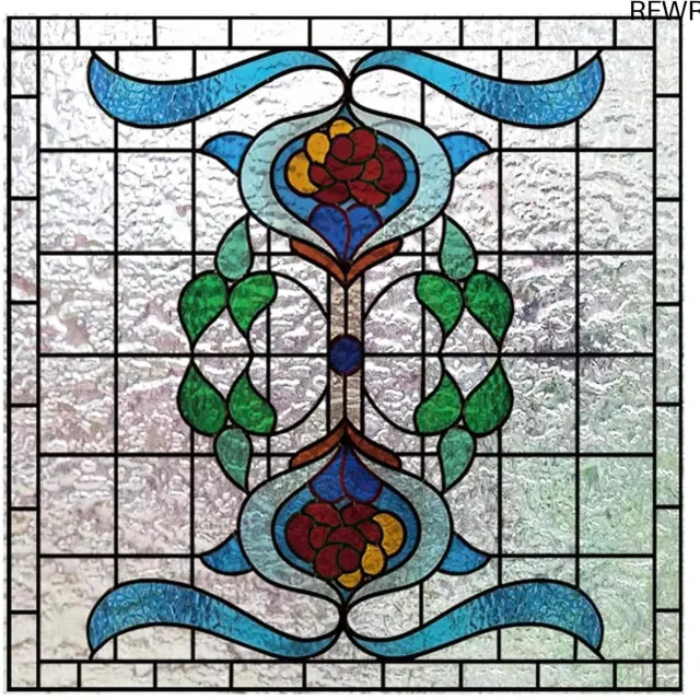 RFWR Frosted Glas-in-lood Raamfolie | Aangepaste Art Deco Design | Statische Plaksticker voor Decoratie Geel