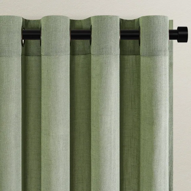 Ibenzoa Gordijnen set met oogjes in linnenlook, half-transparante saliegroene gordijnen voor diverse kamers