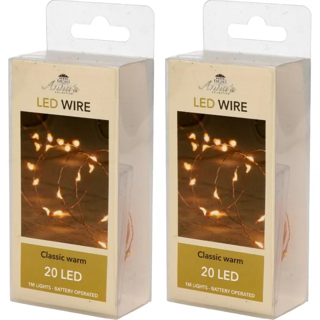 Anna's Collection Draadverlichting - 2x - lichtsnoer - 20 led lampjes - warm wit - 100 cm - op batterij