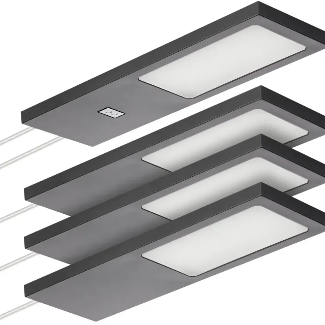 Sotech set van 4 LED-meubellampen GIULIA II met / zonder sensor zwart, 4000K neutraal wit incl. transformator & verdeler Onderkastverlichting