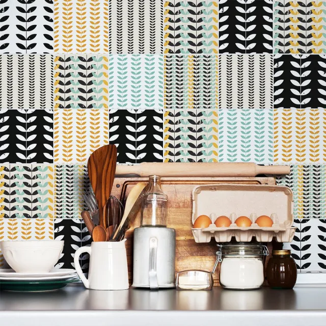 Ambiance Sticker Tegelmuurstickers voor keuken en badkamer - 30 Scandinavische cementtegelstickers van Marketta - 30 stickers 10x10cm Multi color
