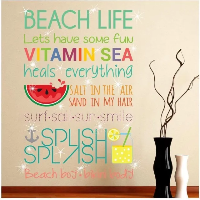 Walplus Muursticker - Strand Quote met Swarovski Kristallen - Multicolor