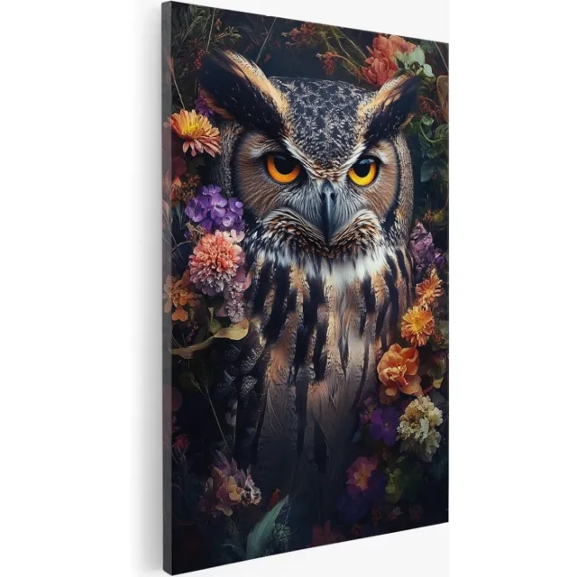 Saammp Canvas Schilderij - Abstracte Uil - bloemen - Natuur - Dieren - 30x40 - Foto op canvas - Wanddecoratie - Muurdecoratie Woonkamer - Slaapkamer decoratie - Canvas Print Multicolor