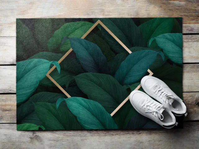 Coloray Buiten Deurmat - Donkergroen Grote Buiten Deurmat - Tropische bladeren Duurzame Schoonloopmat - Huisdecoratie Buiten - Winter Deurmat Buiten - Modieuze Buitenmat Met Design - 60x40 cm Donkergroen - Tropische bladeren