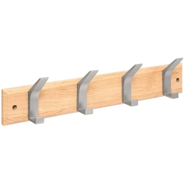 5Five® 5Five Kapstok - 4 ophang haken - RVS - naturel/zilver - 45 x 10 cm - wandkapstok - voor hal of badkamer