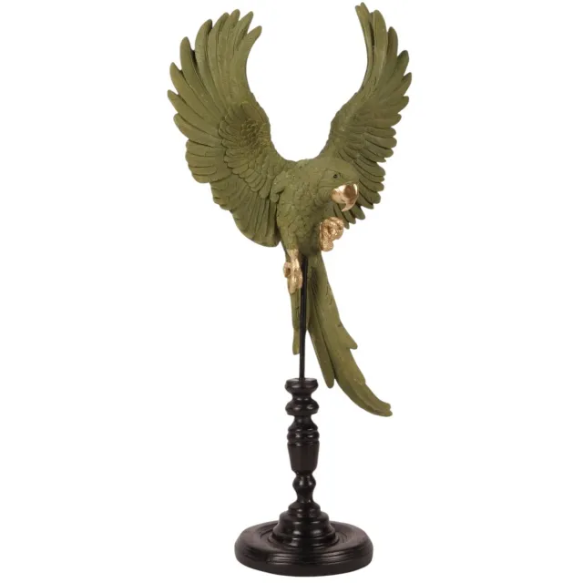 Baroque Decoratief beeld of figuur - Papegaai op Stok - Groen - Resin - 52.5x26.5x14.5 - Polyresin Green