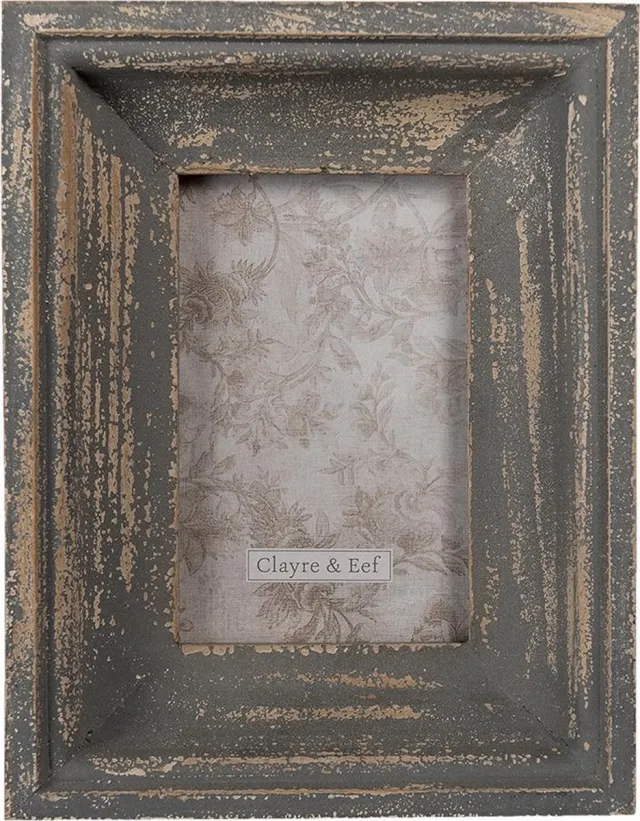 Clayre & Eef Fotolijst 16*5*22 cm / 13*18 cm Grijs Hout, Glas Rechthoek Fotokader Wissellijst Foto Frame