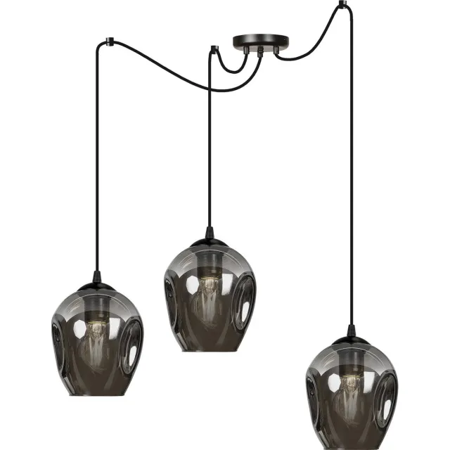 Emibig Malmo 3L pendel gefumeerd E27 decentraliseerbaar - Perfect voor sfeervolle verlichting in elke ruimte Zwartachtig