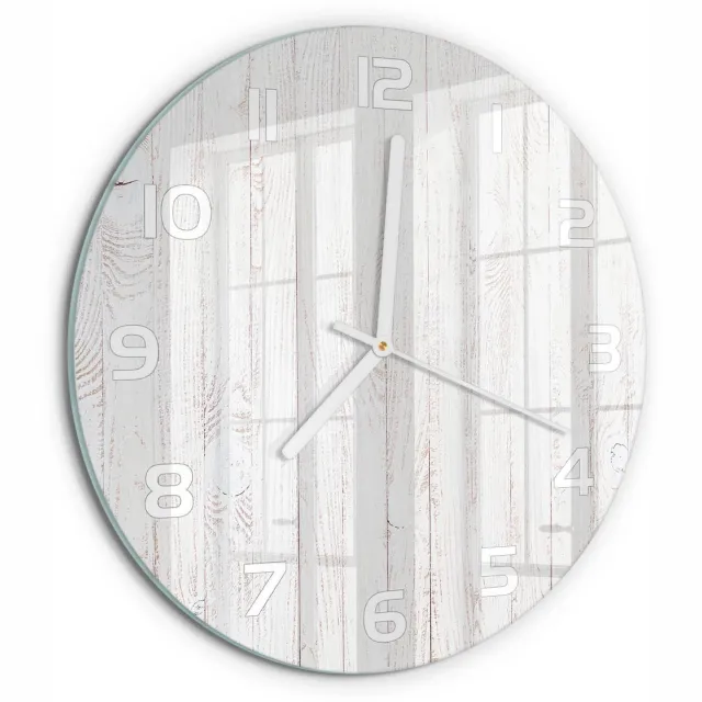 TULUP Wandklok - Houten achtergrond Klok Glas Met Opdruk - fi30 cm - Wit Moderne Wandklok Glas - Witte handen - Ronde Klok - Decoratieve Glazen Klok - Glazen Wandklok Design