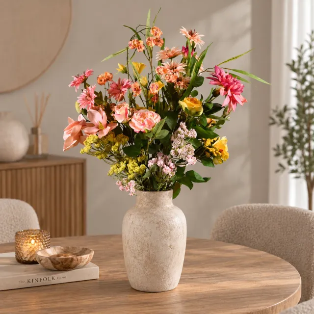 Decoratietakken Kunstbloemen boeket - Bloemenfeest - 80 cm - Zijden bloemen - Onderhoudsvrij Zalm,Roze,Geel