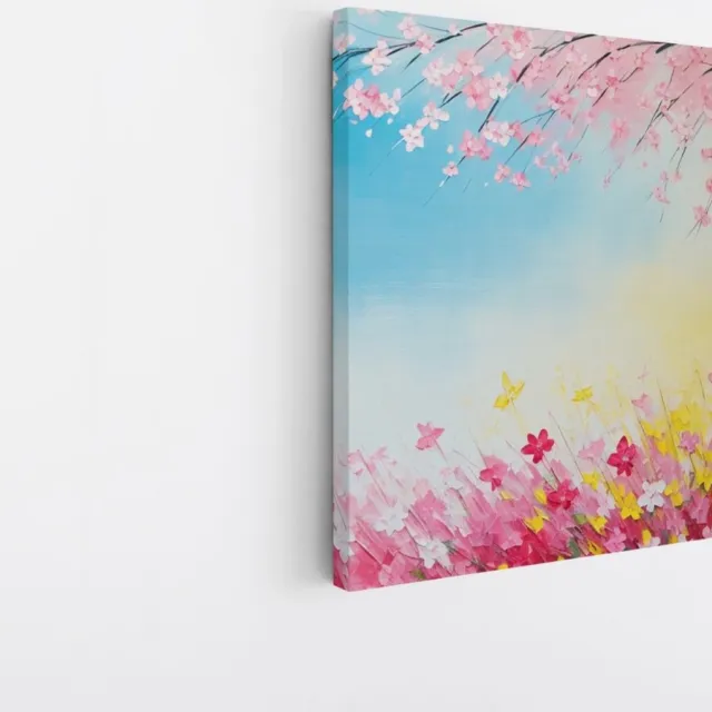 Saammp Canvas Schilderij - Roze Bloemen - Abstract - Simpel - 20x20 - Foto op canvas - Wanddecoratie - Muurdecoratie Woonkamer - Kantoor Decoratie Multicolor