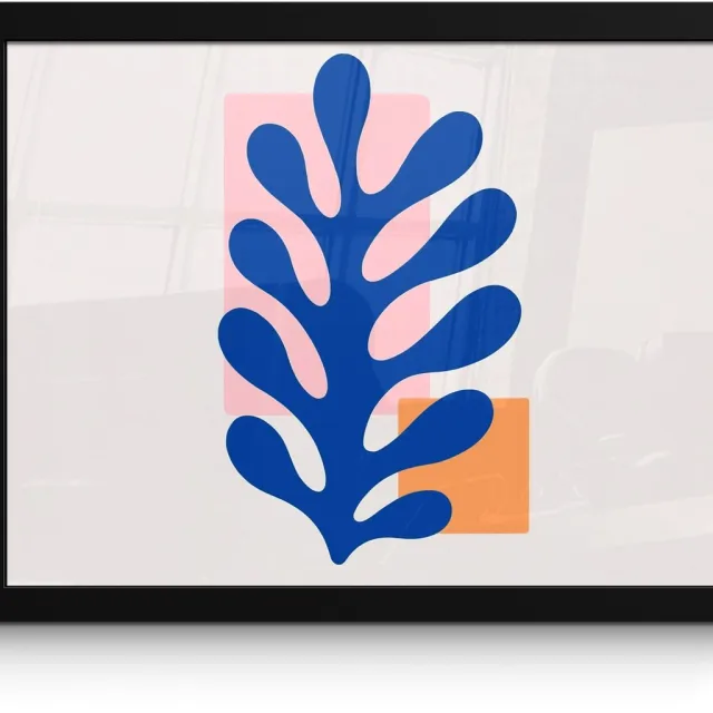 FrameYourWall Poster in lijst - Fotolijst 40x30 cm - Posters - Abstract - Blad - Blauw - Rechthoeken - Posterlijst zwart - Decoratie - Wanddecoratie woonkamer - Muurdecoratie slaapkamer