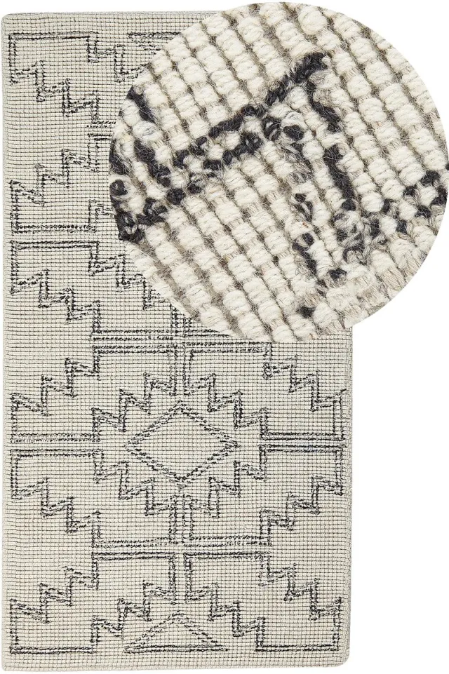 Beliani URLA - Vloerkleed - Lichtbeige - 80 x 150 cm - Wol Zwart