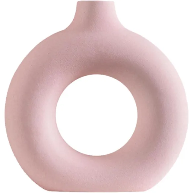 By Shayne ByShane - Ronde Moderne Donut Vaas voor Bureaubladdecoratie - Roze Keramische Vaas voor Bloemenvazen en Pampasgras - Ideaal Housewarming Cadeau - Woonkamer Inrichting Twee stylerende zoekwoorden: Moderne Vaas & Pampasgras Vaas. Any