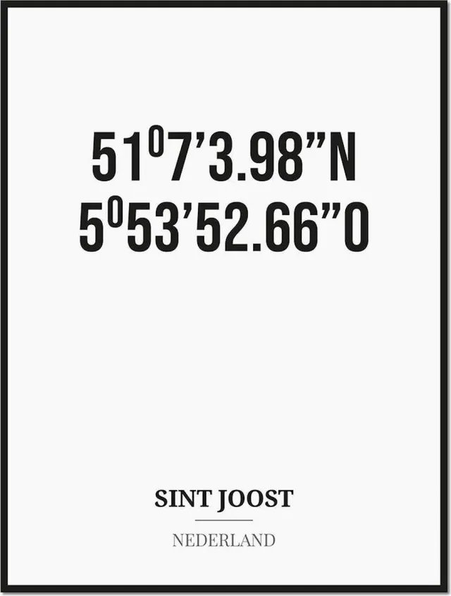 Studio216 Poster/kaart SINT JOOST met coördinaten zwart, wit