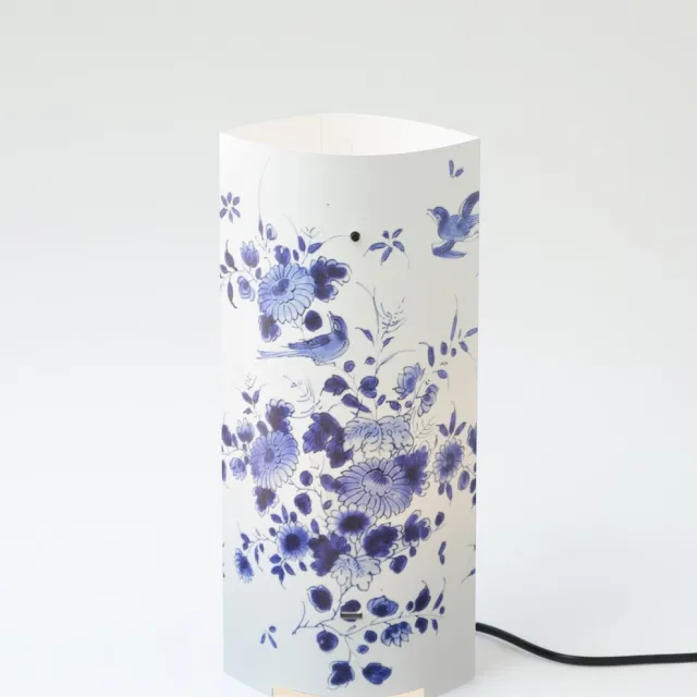 Packlamp Tafellamp groot - Schaal met vogels en bloemen - Delfts blauw - 36 cm hoog - ø15cm - Inclusief Led lamp Wit