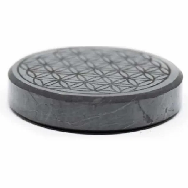 Spiru Shungiet Zaksteen met Flower of Life (50 mm) Zwart