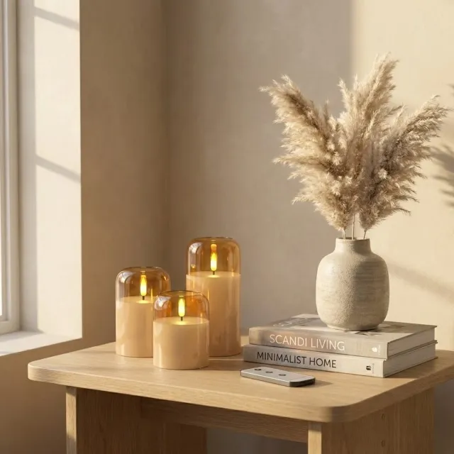 OMNIEXA LED Kaarsen met Afstandsbediening - Set van 3 in Glas - 3D Vlam - Timer - Goud