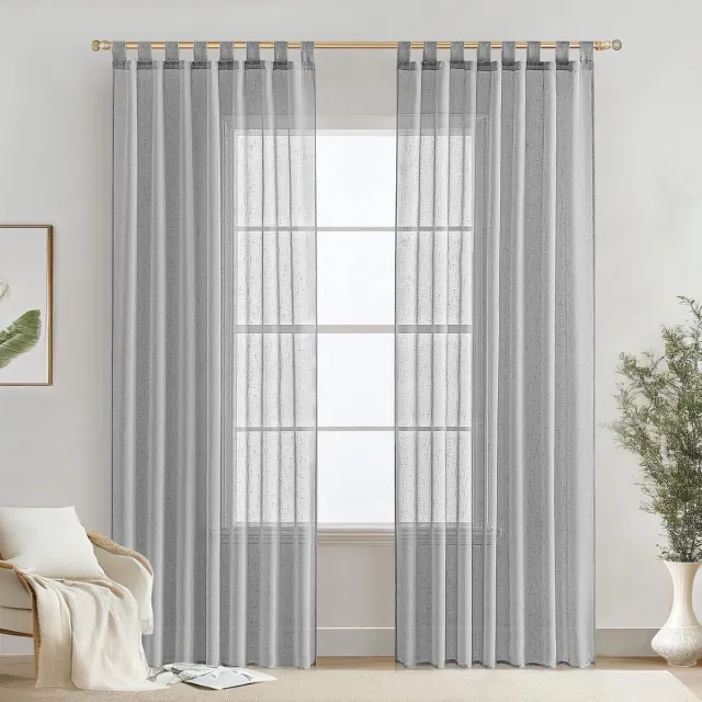 Ibenzoa Voile gordijnen met lussen, linnenlook, halftransparant, elegant, eenvoudig, linnenlook, voor woonkamer, slaapkamer, set van 2, 140 x 245 cm (h x b), lichtgrijs