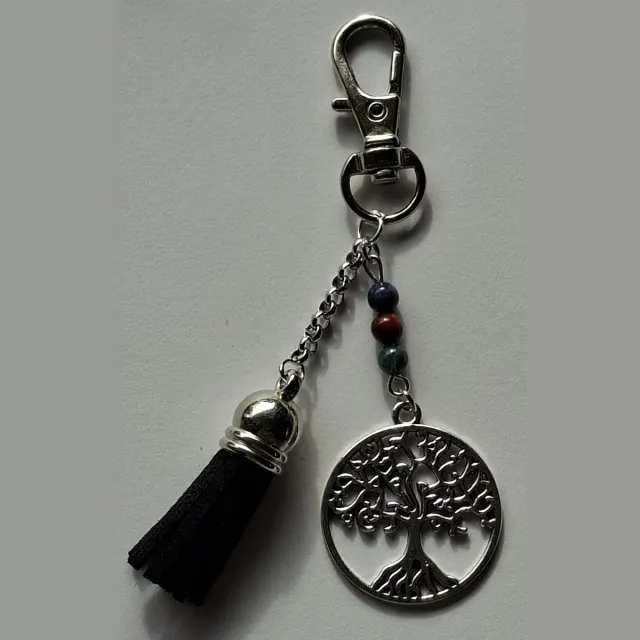 mineraalsteen Sleutelhanger Horoscoop "Maagd" / Levensboom, zilverkleurig blauw, groen, rood