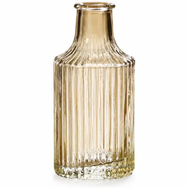 SWGOTA Transparante glazen vaas met ribbels - 12,3 cm hoog, diameter 5,8 cm - Smalle hals - Voor kunstbloemen - Kartonnen verpakking
