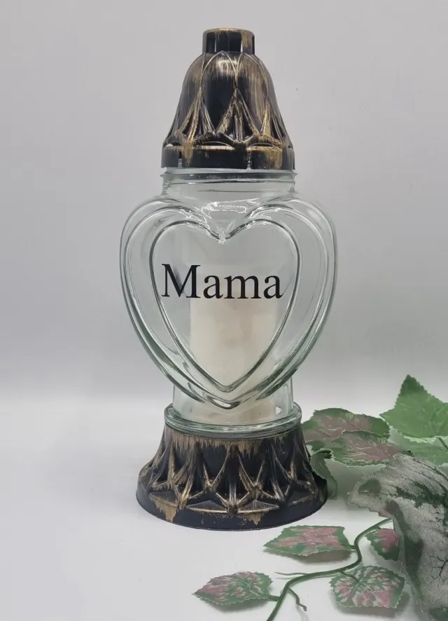 Herdenkingslichtjes.nl Herdenkingslicht - P39 - Goud - Transparant glas - Mama - Grafkaars – Graflicht – Graflantaarn