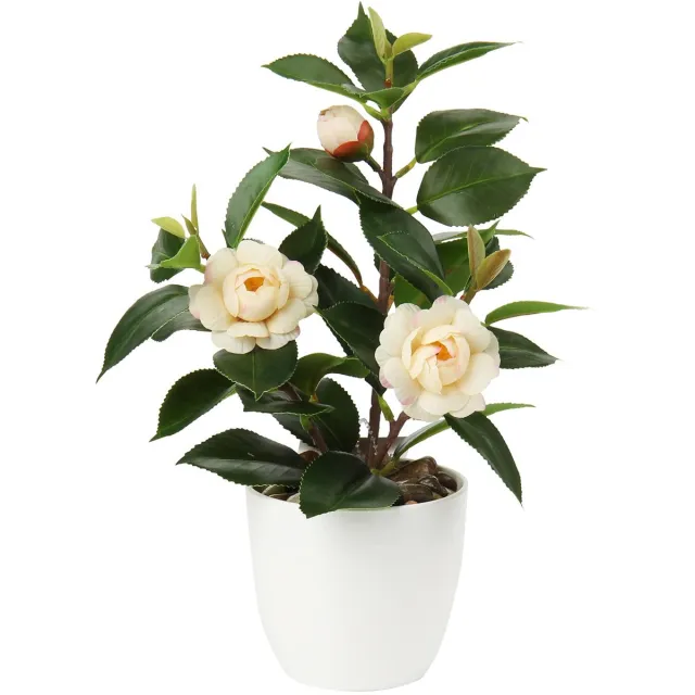 Ibenzoa Levensechte Camellia Japonica Kunstplant in Stijlvolle Pot voor Interieurdecoratie geel