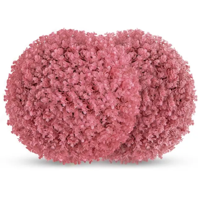 KOMFOTTEU 2 stuks Buxusballen, 2 stuks, 44 cm, kunstplant, eucalyptus, vormsnoeien, buxusbal, uv-bestendig, kunstboom, decoratieve ballen, boekbal, decoratieve plant voor bruiloft, tuin, huis Roze