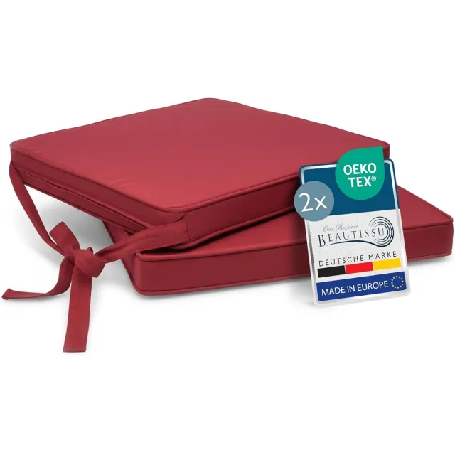 Beautissu Loft SK - Set van 2 Stoelkussens met Linten Zitkussen 45x40x5 cm - Zitkussens voor Stoelen Non-Slip met Afneembare Kussenhoes - Kussen Rood Rood 2x