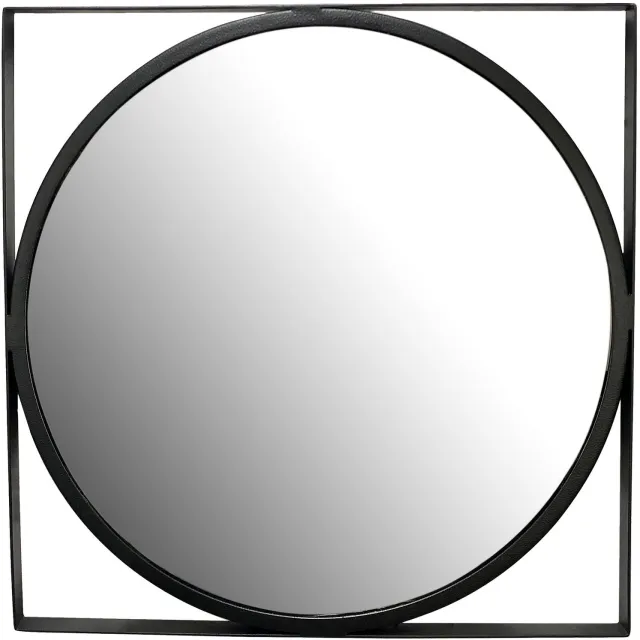 Cosmo Casa Wandspiegel – Ronde Spiegel - Vierkant Metalen Frame – Zwart – 54 x 54 cm