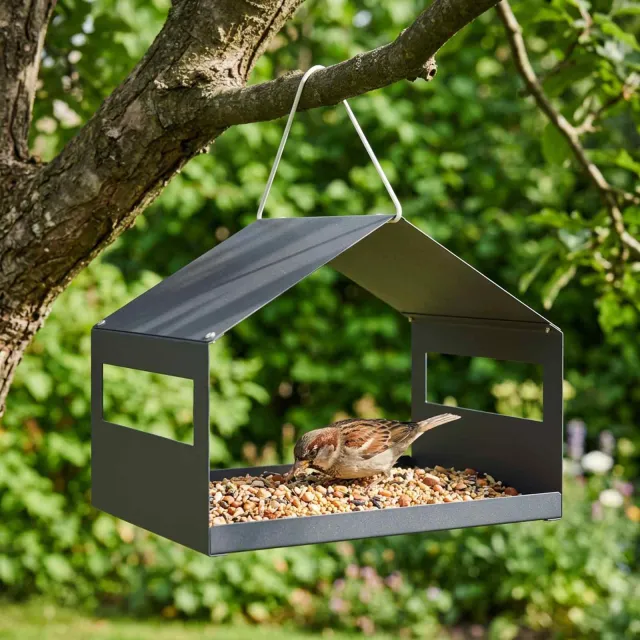 vidaXL Hangend vogelvoederhuisje Staal Antraciet 30 x 23 x 23 cm Anthraciet