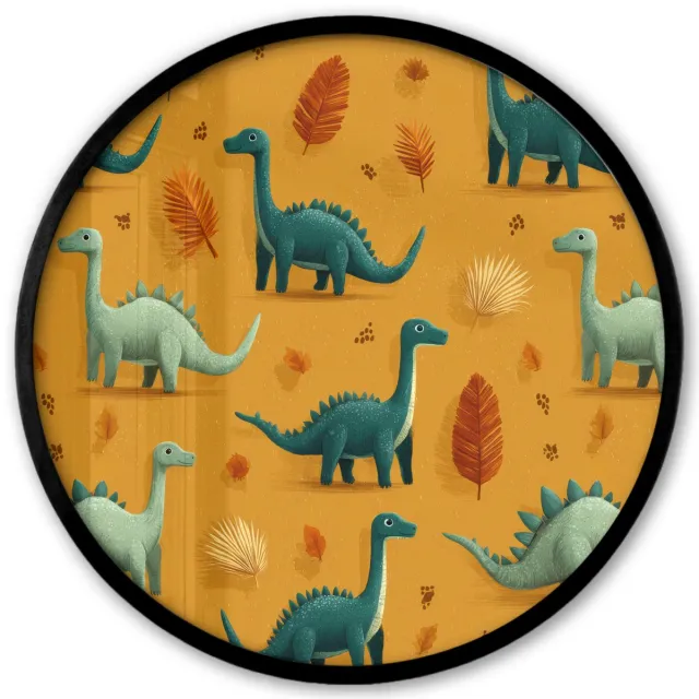 FrameYourWall Poster in lijst Rond - Fotolijst 40x40 cm - Posters - Dinosaurussen - Stekels - Herfstbladeren - Bruin - Ronde posterlijst zwart - Decoratie - Wanddecoratie woonkamer - Muurdecoratie slaapkamer