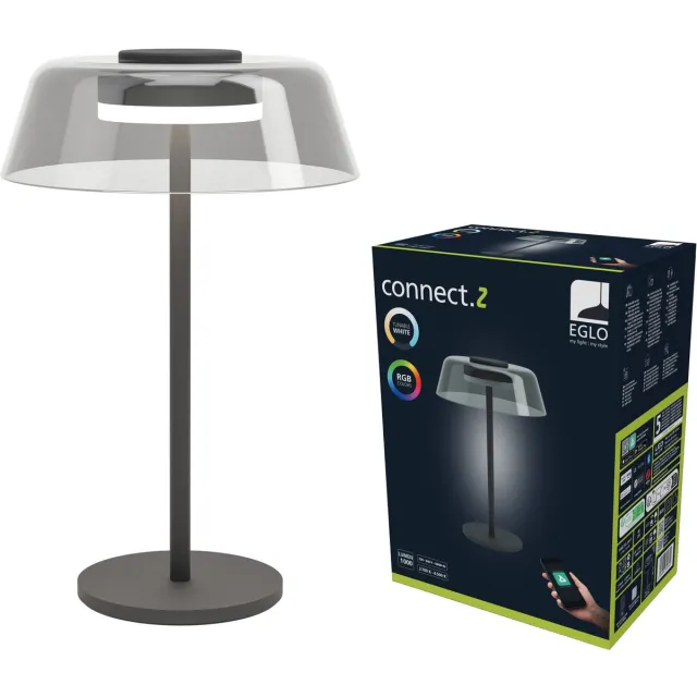 EGLO Arroyo-Z Tafellamp - 34 cm - Zwart/Smoke - Instelbaar RGB & wit licht - Dimbaar - Zigbee