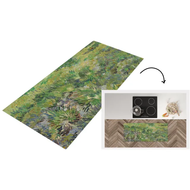 KitchenYeah Keukenloper - Loper keuken - Grasveld met bloemen en vlinders - Vincent van Gogh - Keukenloper vinyl Multicolor