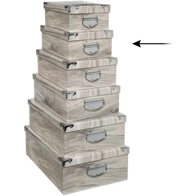5Five® 5Five Opbergdoos/box - 6x - Houtprint licht - L32 x B21.5 x H12 cm - Stevig karton - Treebox Lichtgrijs